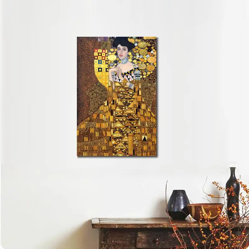 Imagem -06 - Arte da Tela de Gustav Klimt Pintura para Wall Decor Retrato de Gustav Bloch Bauer Handmade Óleo Ouro Obra Alta Qualidade Quarto