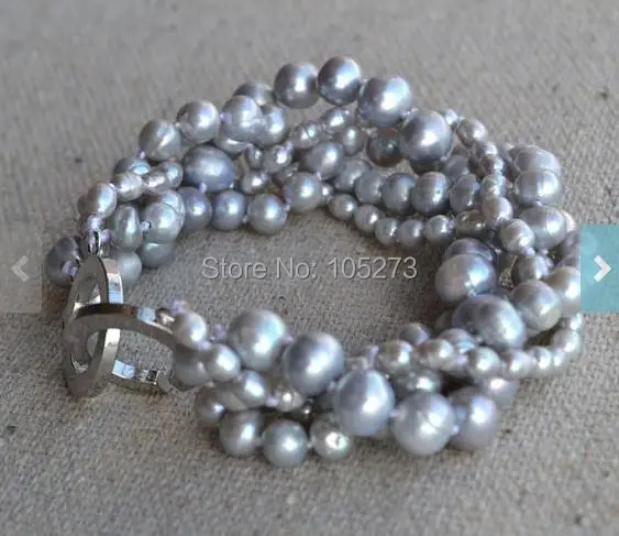 

New Arriver Pearl Bracelet Gray Color 5 Rows 7.5 Inches 3-8mm Freshwater Pearl Bracelet Wedding Bridesmaids Jewelry