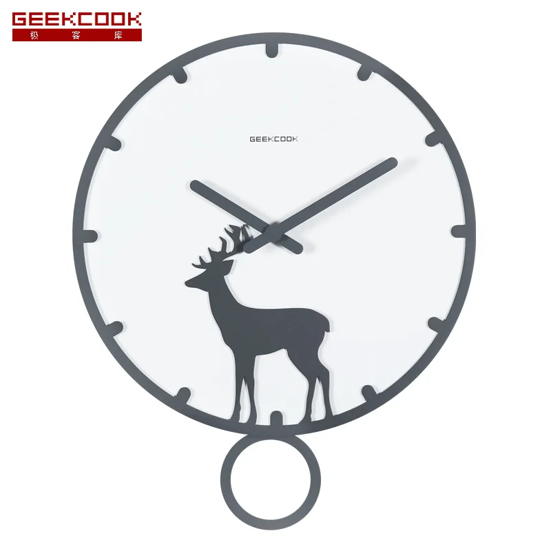 14 Inch New Modern Large Wall Nordic Style Animal Swing Clock Design Creative Three-Dimensional Elk Decoration Home