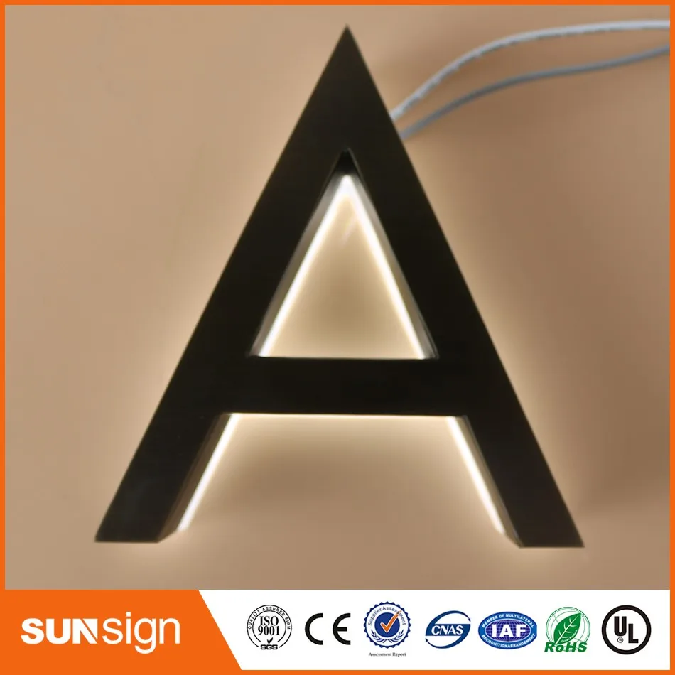 Custom 3D LED Backlit Brushed Stainless Steel Letters Business Signs for Outdoor Advertising Customized