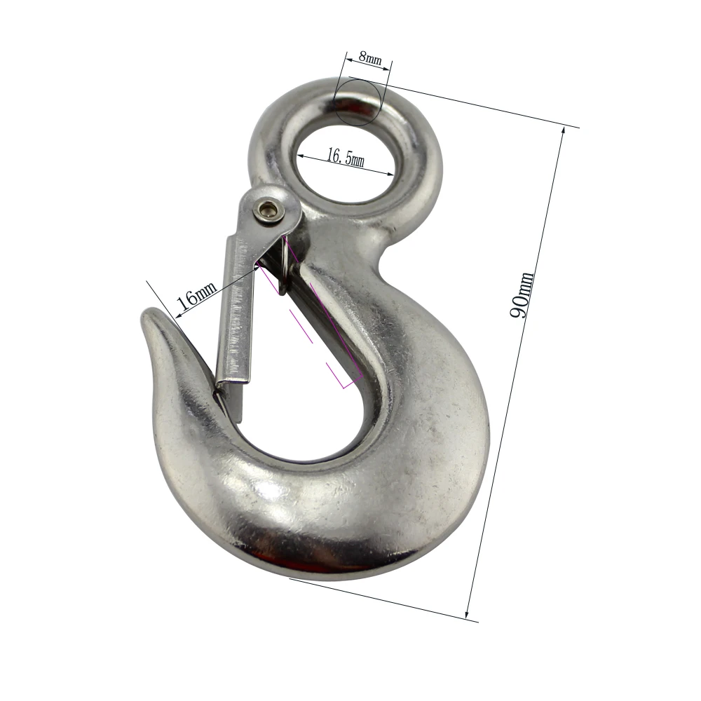 

Stainless Eye Snap Latched Hoist Crane Hook with Safety Load Limit of 0.5 Ton Heavy Duty Marine Boat 320A Hoist Crane Hook 5pcs