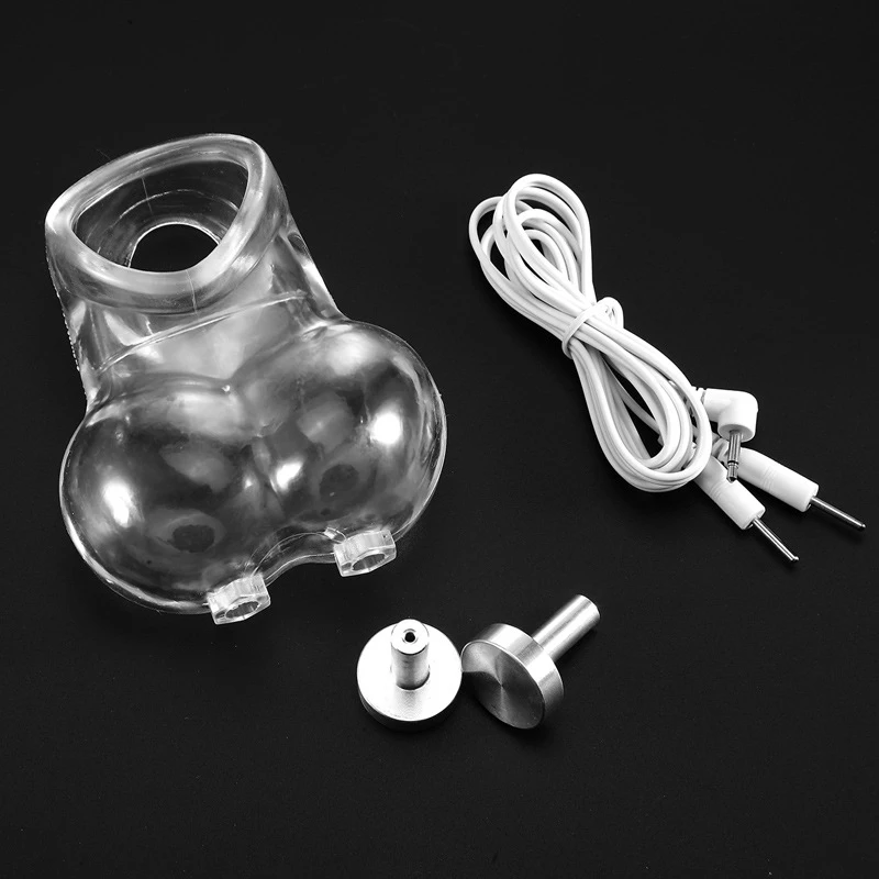 Electric Shock Scrotum Ball Bondage Penis Ball Stretcher Vibrator Ring Man Chastity Cage Device Penis Cock Ball Sex Toys For Men