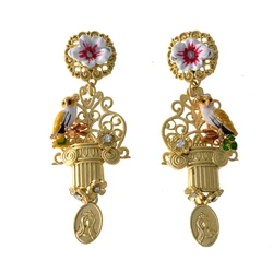 Cool Exaggerated Baroque Crystal Flower Cross Animal Bird Drop Earrings Tassel Long Vintage for women jewelry accessories