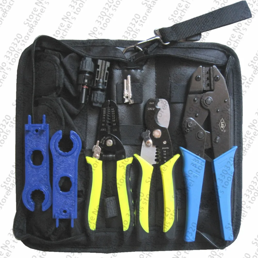 Solar crimping tool set with Crimper multi-function wire stripper cutter solar Connector and spanner