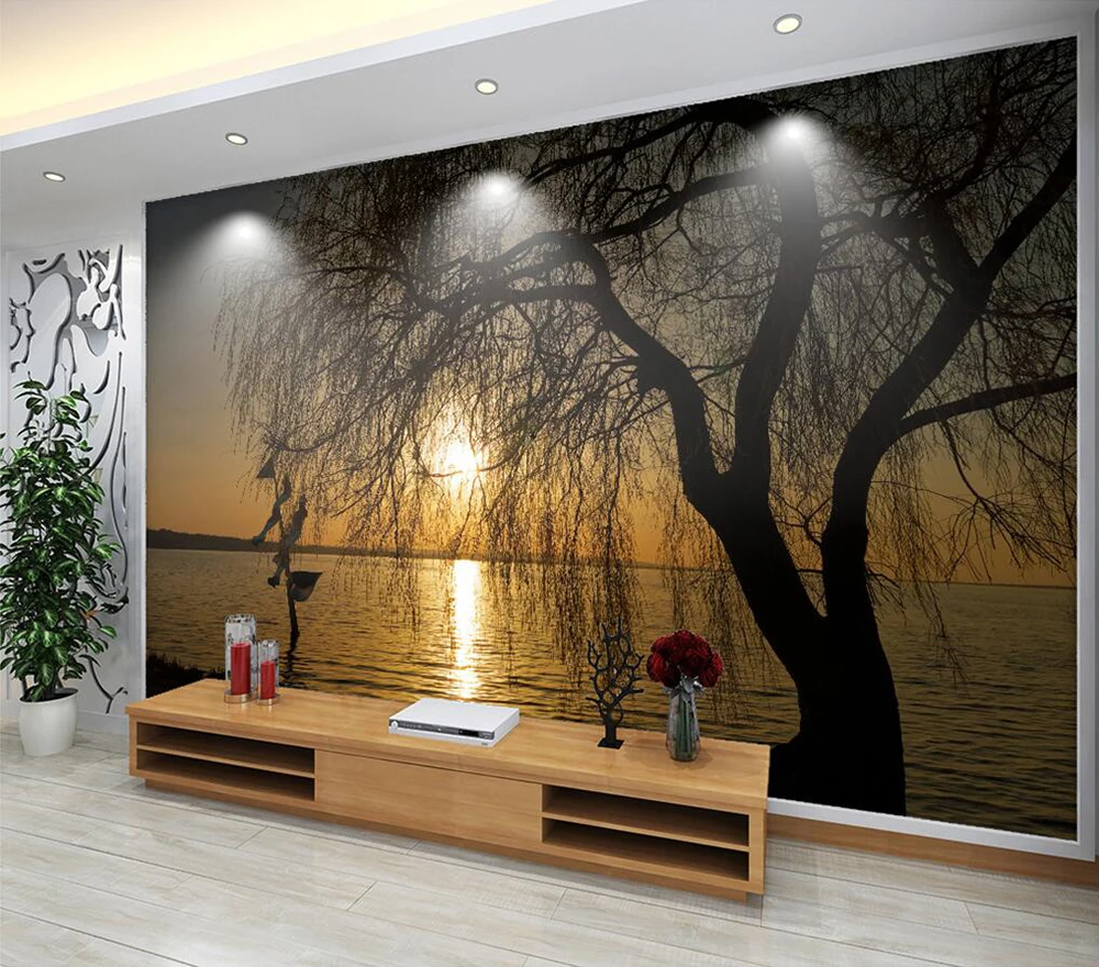 Custom wallpaper Sunset yibei river willow background wall