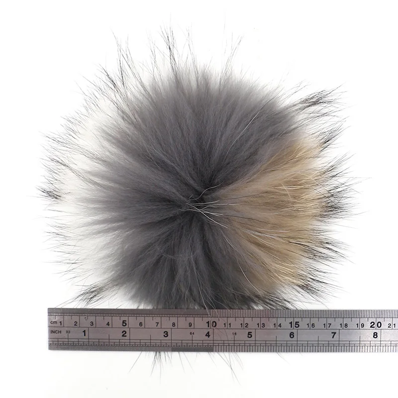 15cm-16cm Big Fluffy Raccoon Fur Pompoms Fur Balls For Knitted Skullies Beanies Hats Caps Scarves Real Fur Pom Pom With Buttons