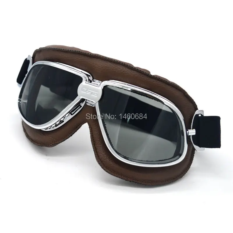 Evomosa WWII Vintage Style Motorcycle Goggles Motocross Cycling Glasses Brown PU Leather Retro Jet Helmet Eyewear