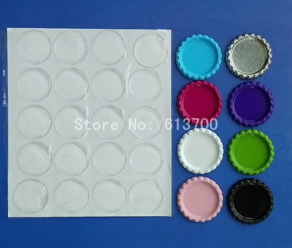 1000 Pcs Both Side Colored Flattened Bottle Caps +1000 pcs Clear Epoxy Domes Stickers For Crafts & Jewelry Accessories