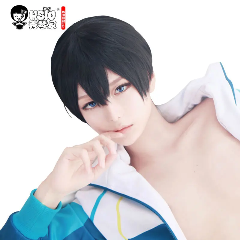 Haruka Nanase Free Cosplay Wig Fiber synthetic wig HSIU Short black Wig Play Wigs Halloween Wig Hair free shipping