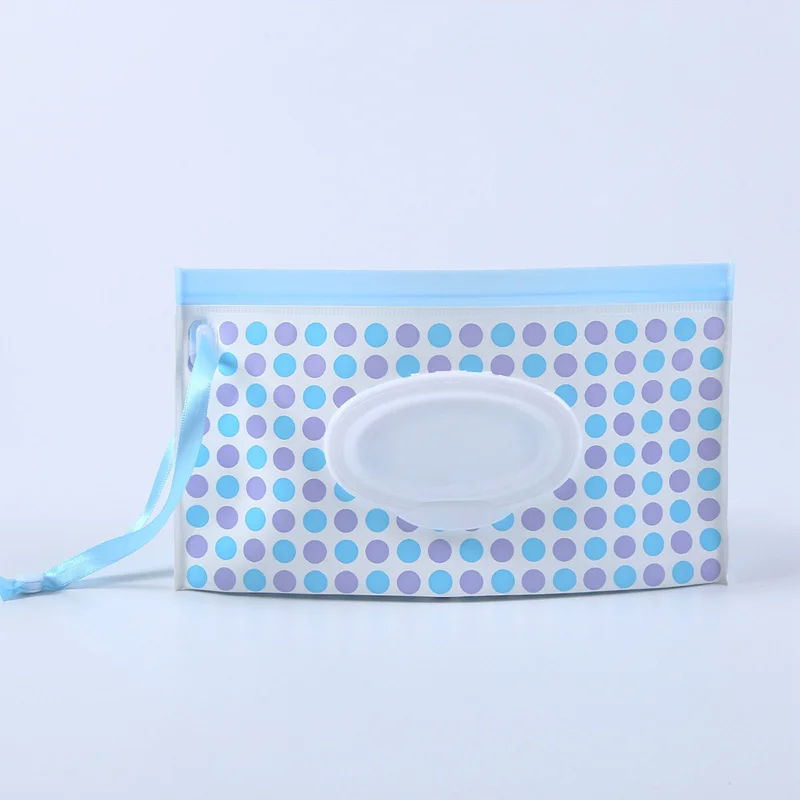 Portable Baby Wet Wipes Storage Bag Stroller Carrying Case Easy Carry Snap Strap Wipes Container Clamshell Cosmetic Pouch