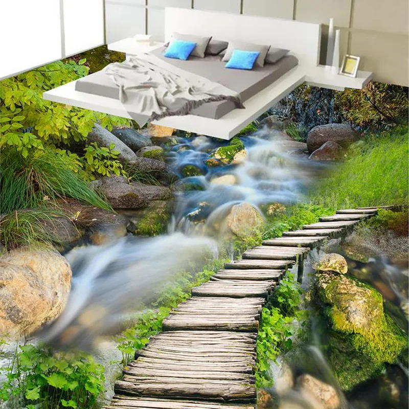 

Papel De Parede 3D Paisagem Chinese Classic Wood Bridge Stream Photo Mural Wallpaper Floor Tiles Kitchen Bathroom Vinyl Fresco