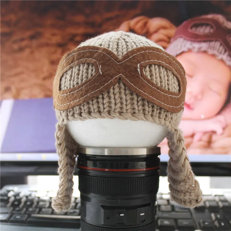 Touca de malha macia para bebês, infantil, com óculos e aviador, inspirado em recém-nascido, adereços para fotografia de bebês meninos