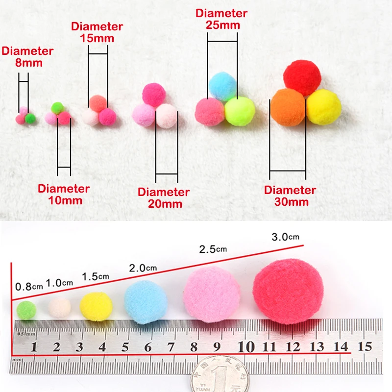 8-30mm Multi Size Colorful Pompom Mini Fluffy Soft Pom Poms Fluffy Plush Ball Kid Toys Handmade Wedding Decor DIY Craft Supplies