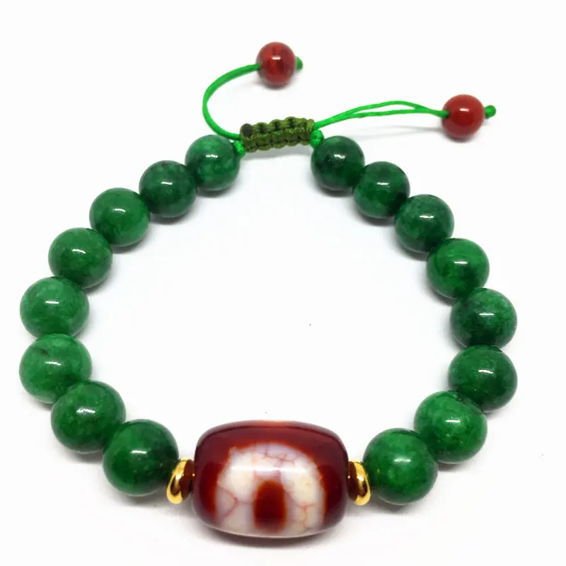 Red Chalcedony Ajustable Bracelet One Eyes Dzi Bead Amulet with Green Jade Beads High Quality Bracelet Bring Good Luck