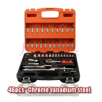 Wholesale Free shipping 46pcs set Chrome vanadium steel sleeve cars auto sleeve combination tool wrench high quality 10 pcs/lot