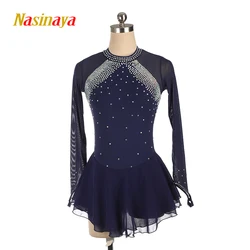 Children's Women's Girl AB Rhinestone Catsuit Spandex Figure Skating Competition Training Long Sleeve Temperament Dress