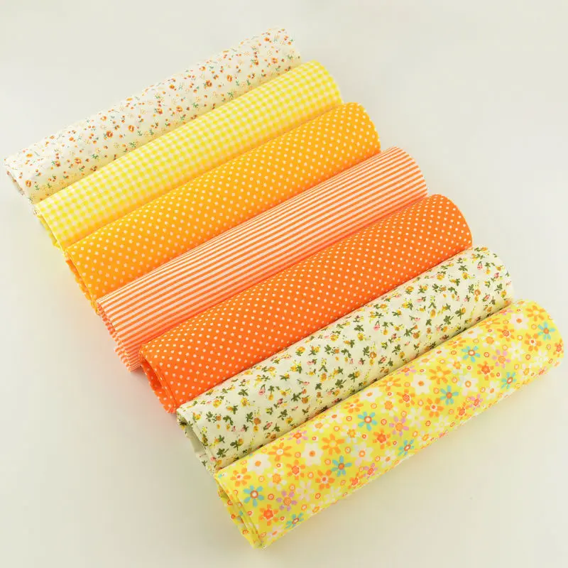 Booksew 7 Piece Yellow And Orange 100% Cotton Fabric Bundle Various Kinds Patchwork Plain Tecido Other Crafts Home Textile