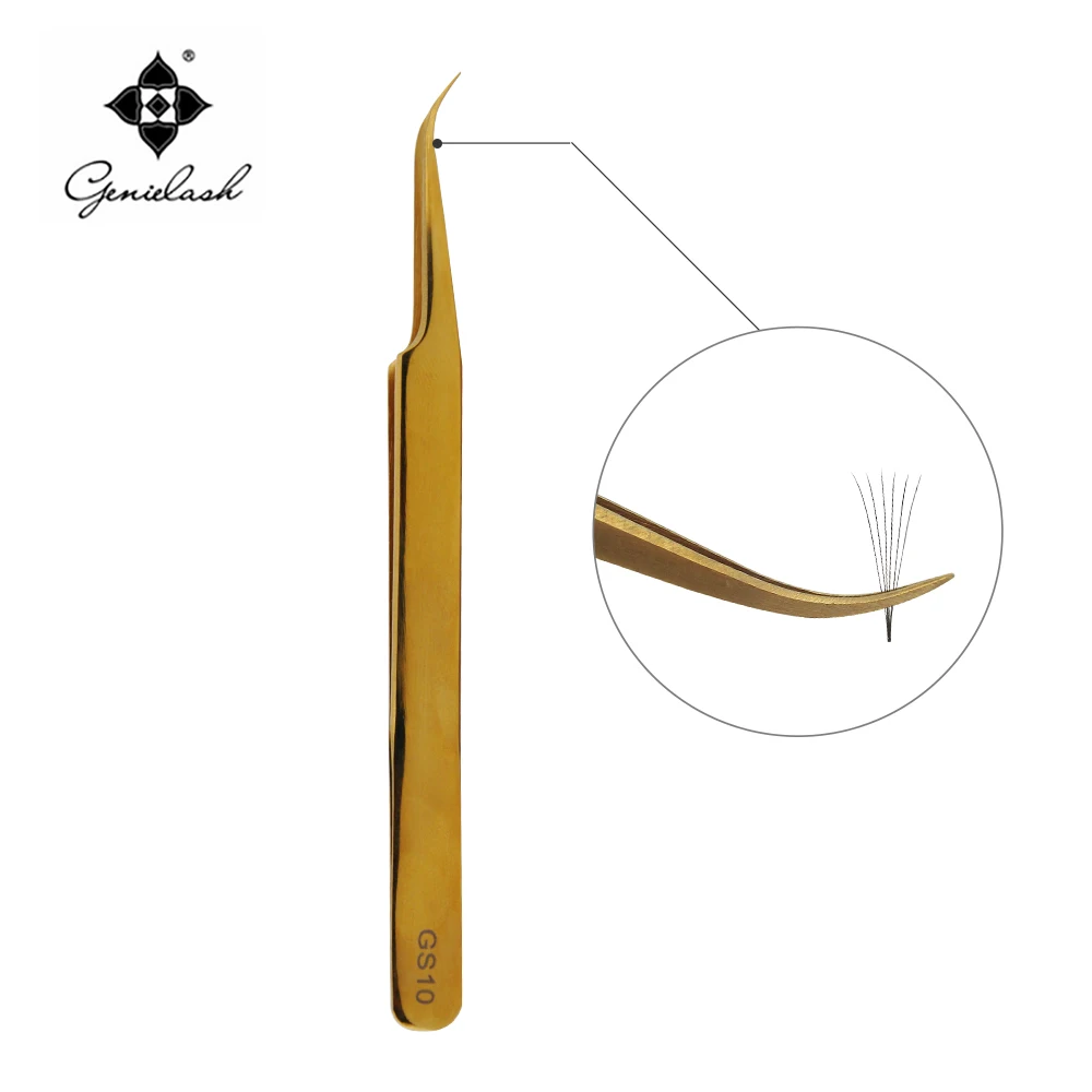 GS10 HONORABLE CURVED GOLDEN TWEEZERS Especially for 3D Volume Mink Eyelash extension Lash EXTENSION TWEEZERS