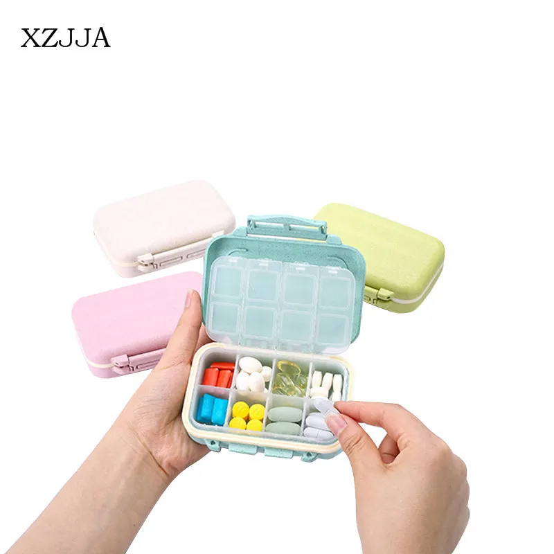 XZJJA Portable 8 Grid Storage Box Mini Double Layer Drug Classification Airtight Container Travel Home Troche Pills Organizers