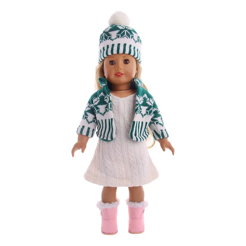 

Doll Clothes 3 Pcs Sweater+Hat+Coat Fit 18 Inch American&43 Cm Born Doll For Generation Christmas Baby Girl`s Toy