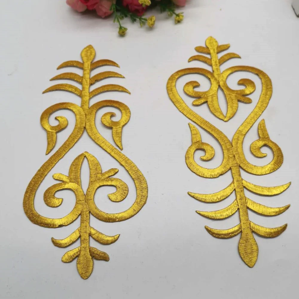 YACKALASI 5 Pieces/Lot Gold Embroidered Appliqued Fabric Applique Gold Metallic Patches 9cm*21cm