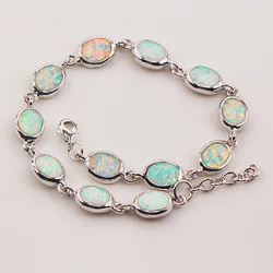 Free Shipping White Fire Opal 925 Sterling Silver Bracelet 7.5