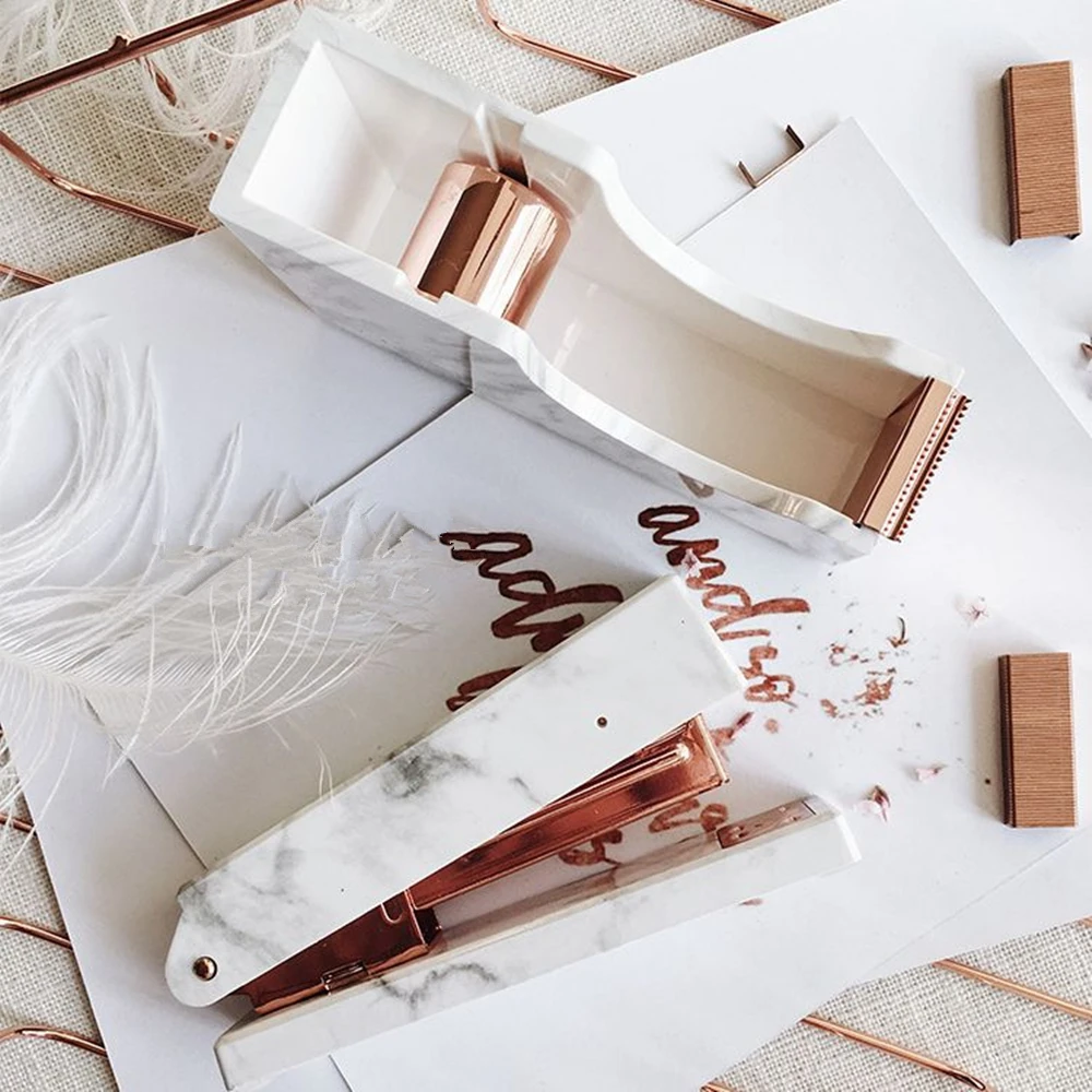 "Kit de papelaria branco de mármore,