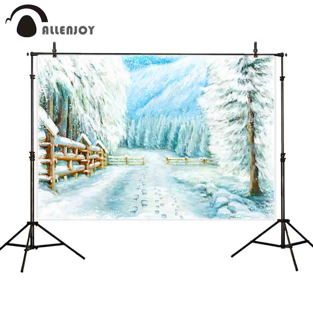 Allenjoy photography backdrop winter snow christmas village forest painting background photo photophone photocall shoot props