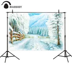 Allenjoy photography backdrop winter snow christmas village forest painting background photo photophone photocall shoot props