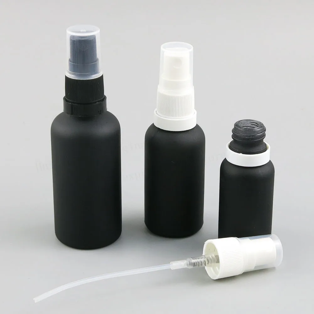 

200 x Refillable Empty 100ml 50ml 30ml 20ml 15ml 10ml 5ml Paint Black Glass With Tamper Evident Mist Sprayer 1oz Black Bottles