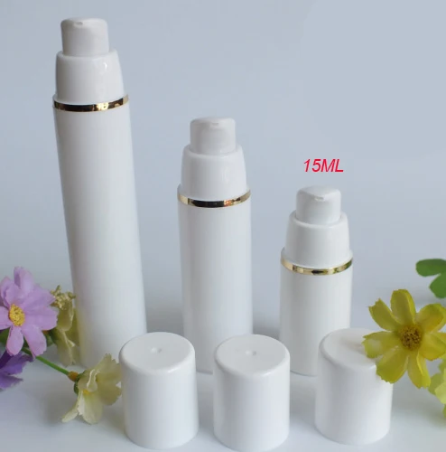 15ml white airless vacuum pump bottle with gold Line,0.5 ounce airless Cosmetic Container,15ml plastic Refillable Bottles