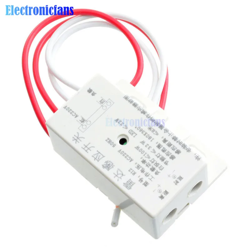 220V AC 50Hz Auto Infrared Human Sensor Switch PIR Microwave Radar Body Motion Sensor Module Adjustable For Time Distance Range