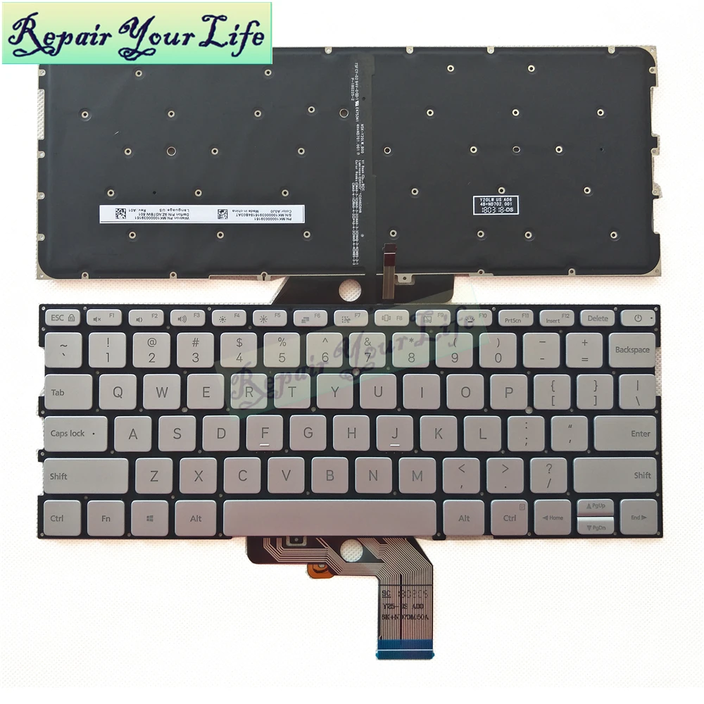 

New US English Laptop keyboard For Xiaomi MI Air 13.3 inch backlit keyboard 9Z.ND7BW.601 MK10000039161 New original sliver