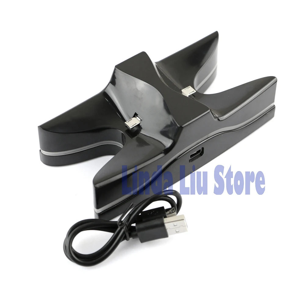 حامل شاحن لوحدة تحكم PlayStation 4 PS4 لشحن LED أزرق مع ملحقات ألعاب كابل USB