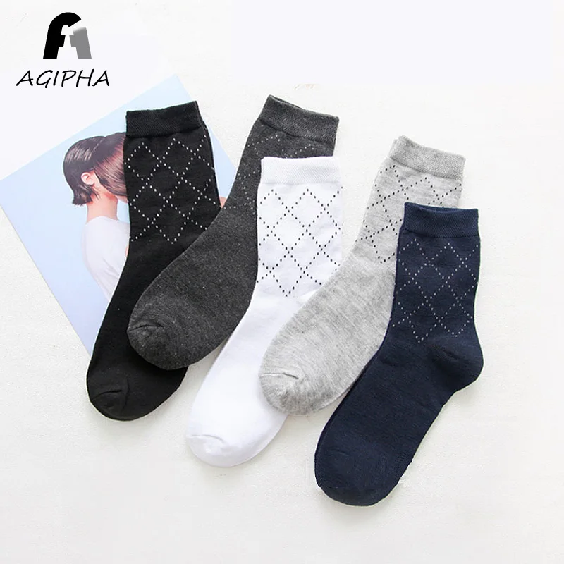 5 Pairs/Lot Cotton Men Socks Prism Plaid Pattern Style Casual Crew Male Sock Set Type