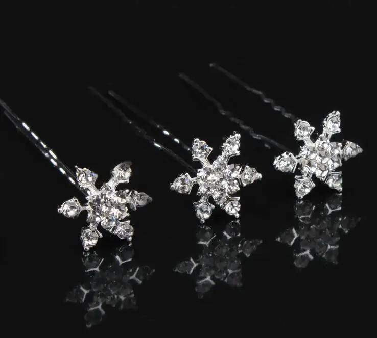 5 Pcs/ Lot Blue Snowflake Crystal U Pick Bridal Hair Pins Bridesmaid Wedding Jewelry Clips 2*70mm Hairpins Hair Accessories