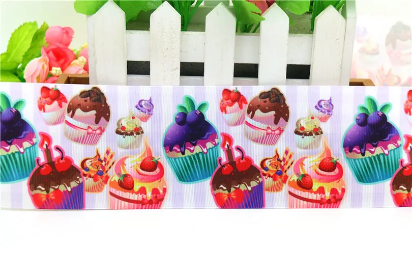 DUWES 3''  cupcake printed grosgrain ribbon hairbow headwear party decoration 75mm wholesale OEM D638