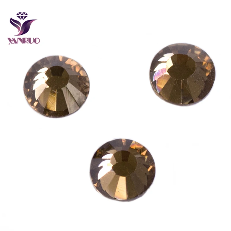 YANRUO 2058NOHF Smoked Topaz Crystals Cold Fix Rhinestones for Nails Flatback Rhinestones DIY Needlework Sewing Garment