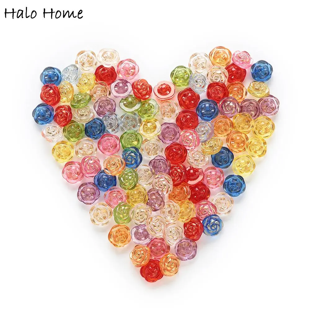 50pcs Shank Acrylic Round Buttons Rose Sewing Scrapbooking Gift Home Clothing DIY Making Handwork Decor 11mm