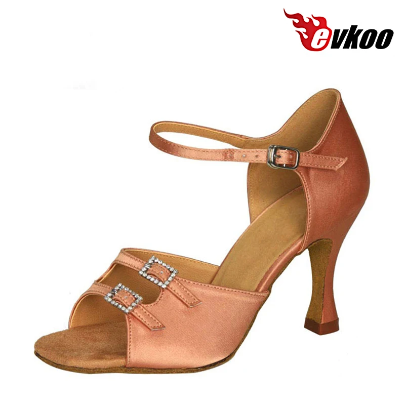 Evkoodance Satin With Buckle Woman Latin Ballroom Dance Shoes Black Khaki Four Color For This Shoes 7cm Heel Evkoo-030