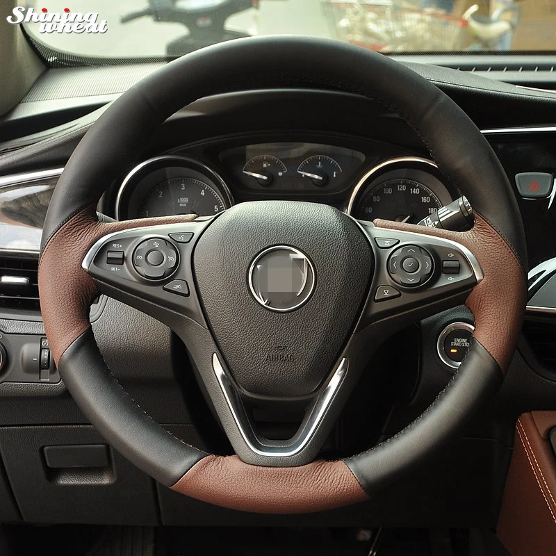 

Shining wheat Hand-stitched Black Brown Leather Steering Wheel Cover for Buick Envision 2014 2015