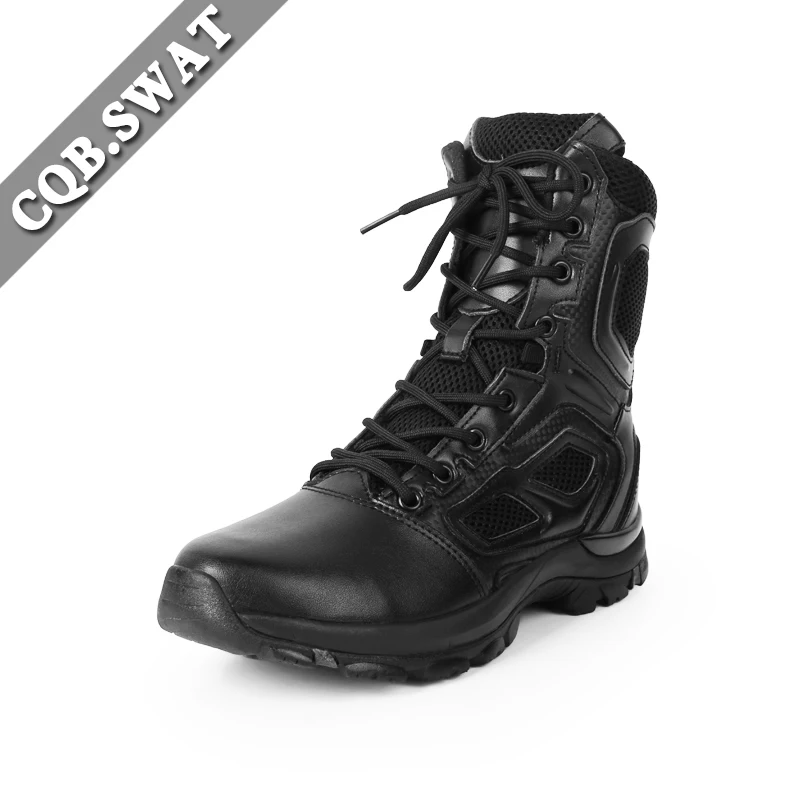 Anti slip High Quality Black Genuine Leather Boots Rubber Sole Men\'s Tactical Boots