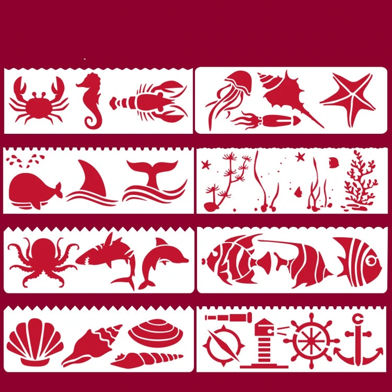 

8Pcs/Set 17*6cm Sea Ocean Animals DIY Layering Stencils Wall Painting Scrapbook Coloring Embossing Album Decorative Template