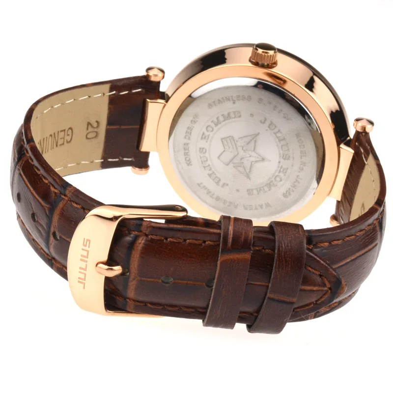 Julius Homme-Relógio Masculino de Couro Real, Quartzo Japão, Horas Relógio Retro, Birthday Gift Box, Auto Date Week
