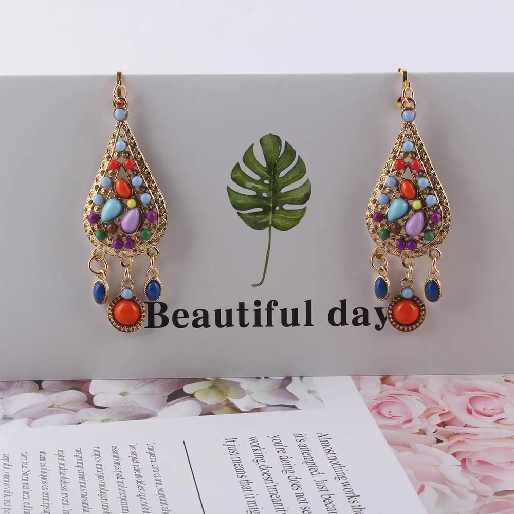 Hot zinc Alloy Bohemia beads Statement Clip on Earrings Fancy Luxury Summer Style Big Without Piercing Earrings For Women gift