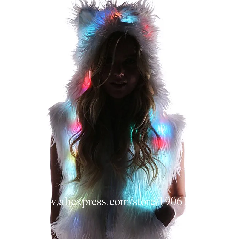 Led Luminous Fur Dance Team Vest Led Light Up Stage Performance Clothes Halloween Christmas Event Party Ballroom Growing Costume