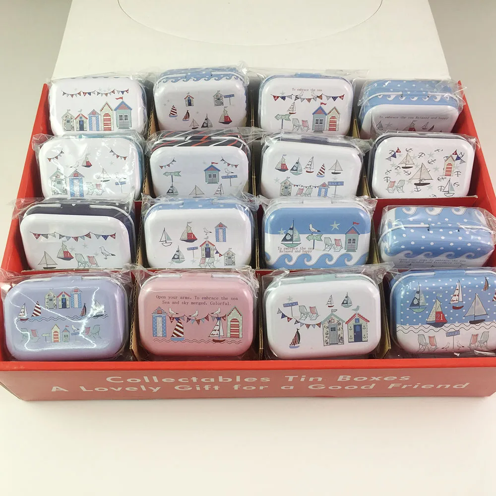 32 pcs/lot  Ocean Boat Beach Style Tin Box  Candy Pill Chutty Mini Storage House Decoration Collectables Display