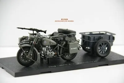 Classic Die Cast Metal 1/24 R75 World War Ii German Side Three Wheeled Motorcycle Desktop Display Collection Model For Children