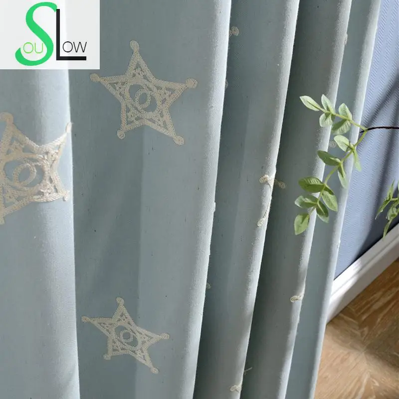 Slow Soul Blue Beige Curtain Embroidered Curtains star Modern Minimalist For Living Room Bedroom Chinese And Tulle