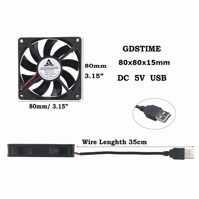 

Gdstime 10 Pieces 80mm x 15mm DC 5V Cooling Fan 80x80x15mm Computer Case Brushless Cooler 8cm 8015 Silent Radiator USB Powered